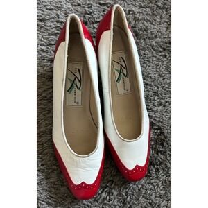 Ros Hommerson Leather Wing Tip Styled Pumps Red & White 1" Heel Size 8M
